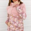 Rhoda Women Floral Splicing Cowl Neck Hoodie Pink