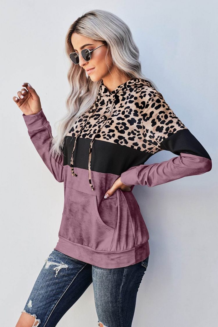 Sally Women's Leopard Tie Dye Rose Colorblock Hoodie