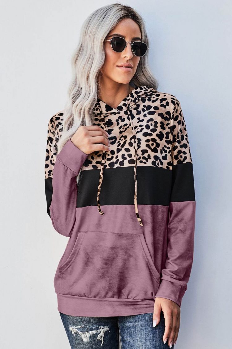 Sally Women's Leopard Tie Dye Rose Colorblock Hoodie