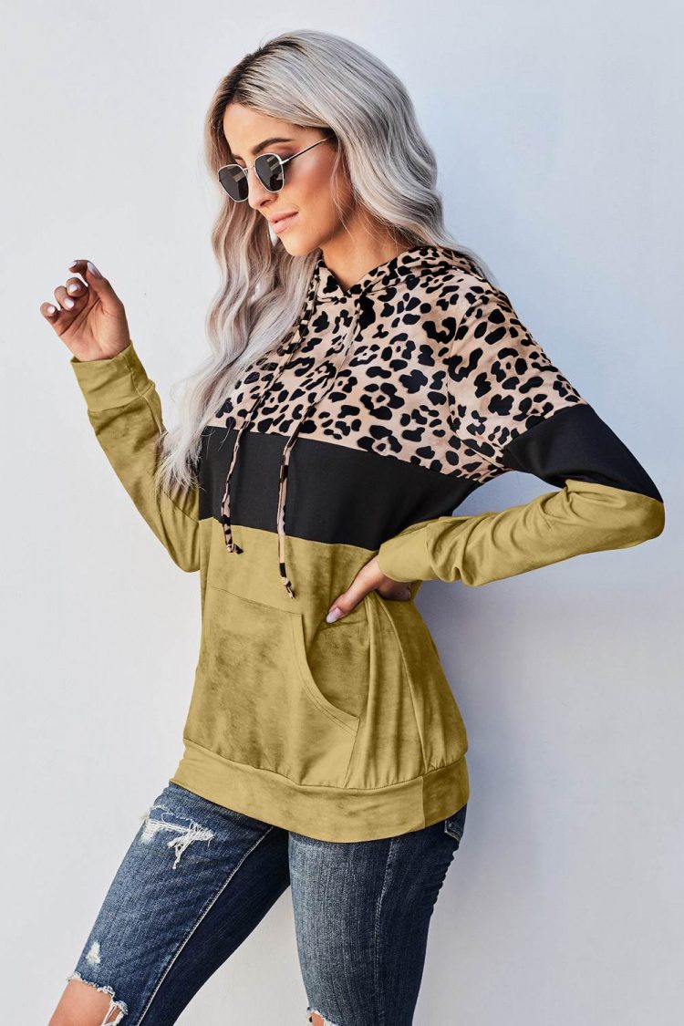 Samira Women Tie Dye Yellow Colorblock Leopard Hoodie