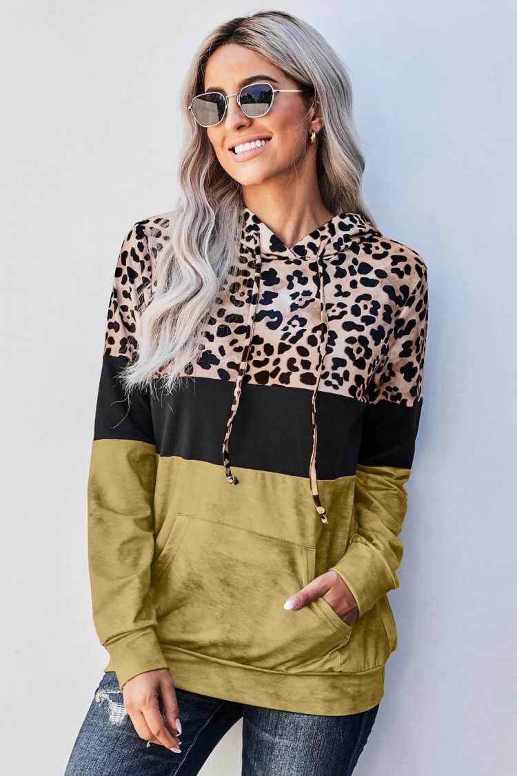 Samira Women Tie Dye Yellow Colorblock Leopard Hoodie