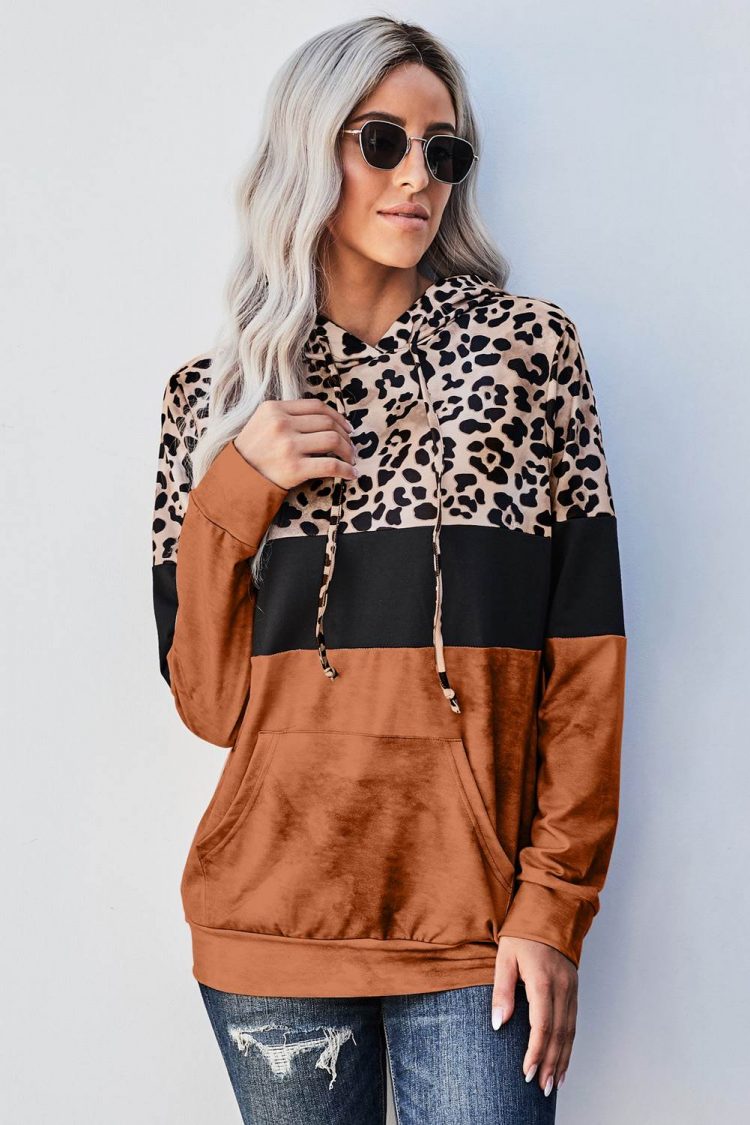 Tani Women Tie Dye Orange Colorblock Hoodie Leopard