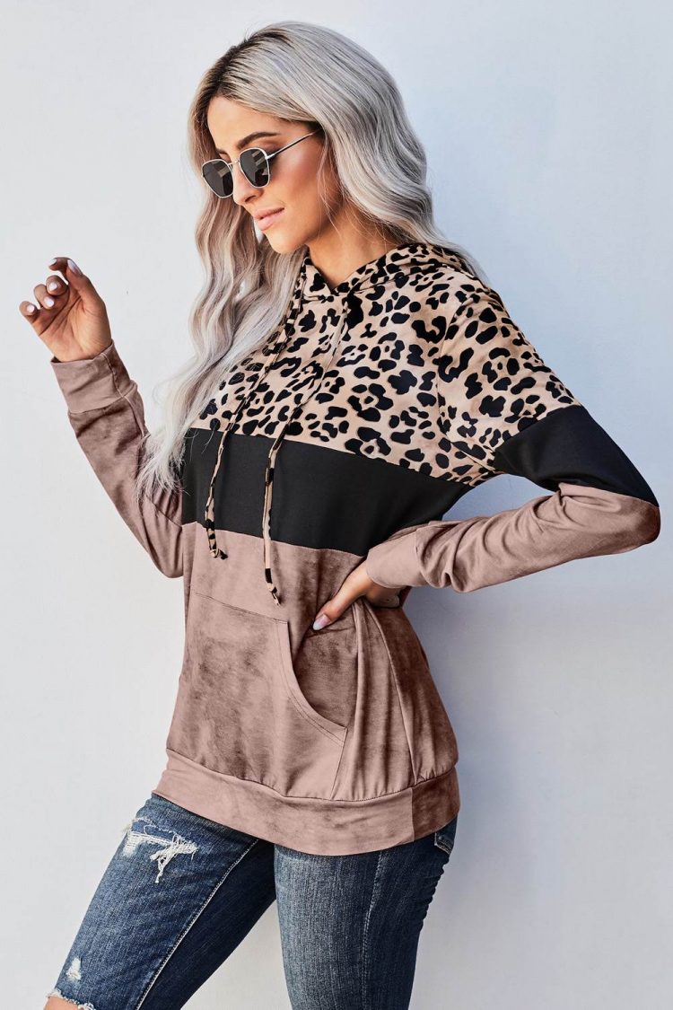 Tanya Women Leopard Tie Dye Colorblock Hoodie