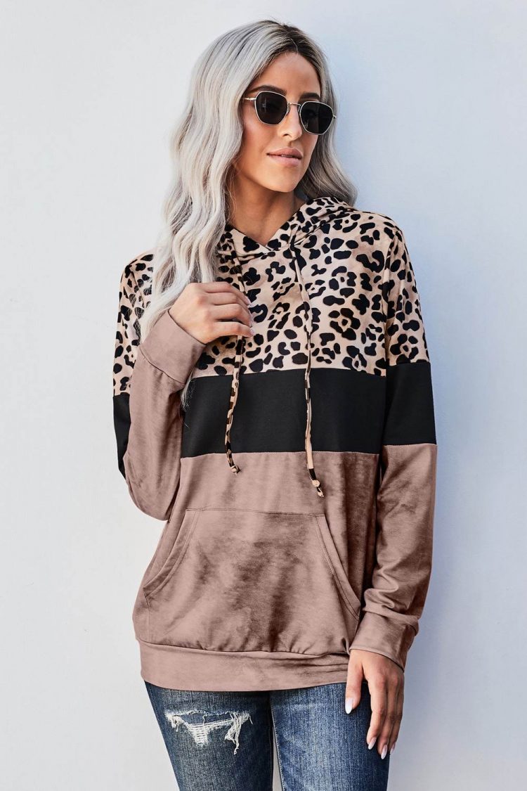 Tanya Women Leopard Tie Dye Colorblock Hoodie