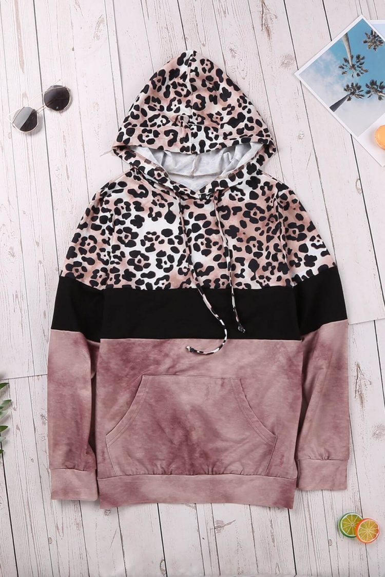 Tanya Women Leopard Tie Dye Colorblock Hoodie