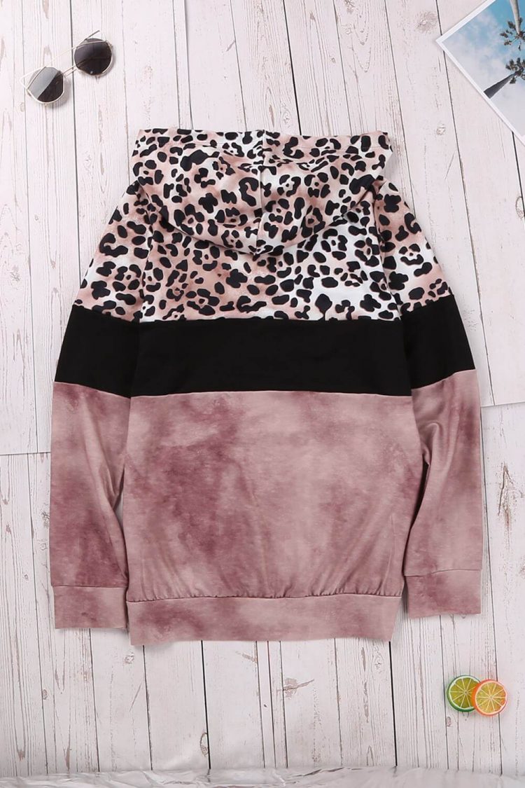 Tanya Women Leopard Tie Dye Colorblock Hoodie