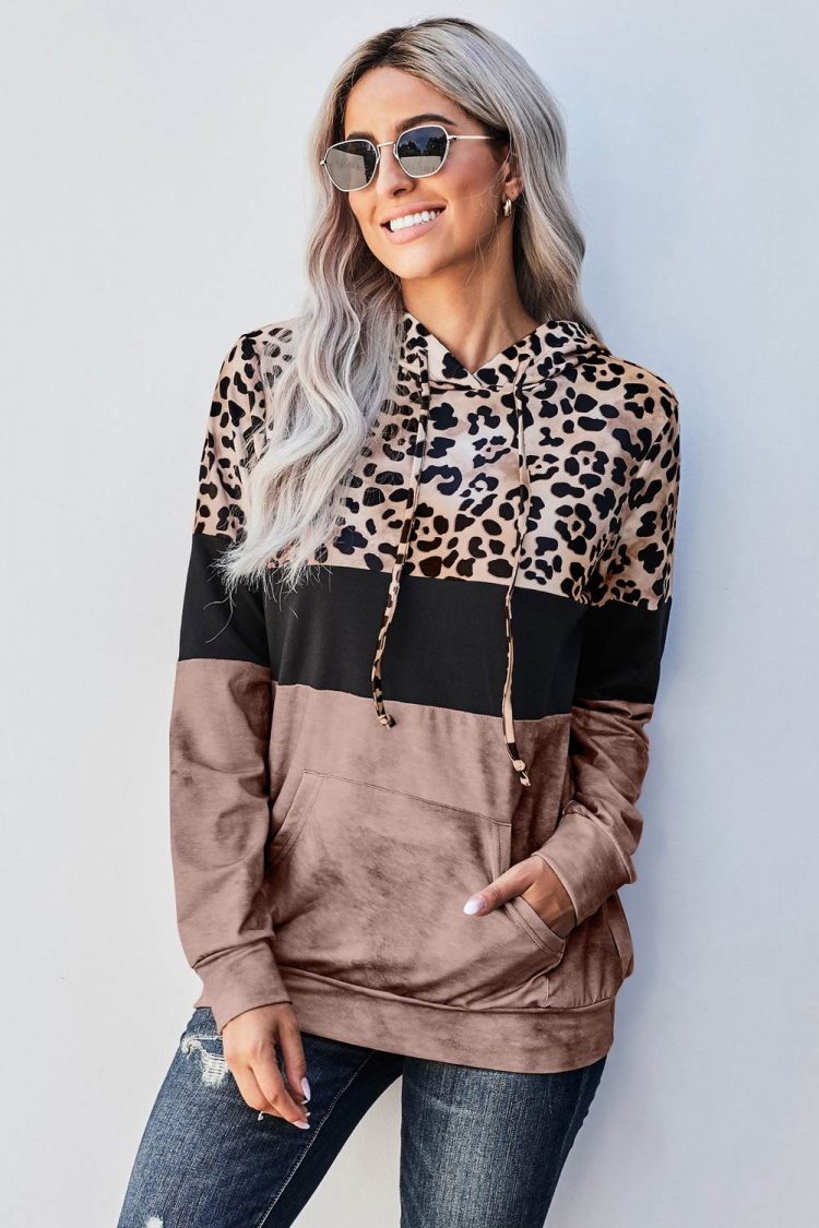 Tanya Women Leopard Tie Dye Colorblock Hoodie