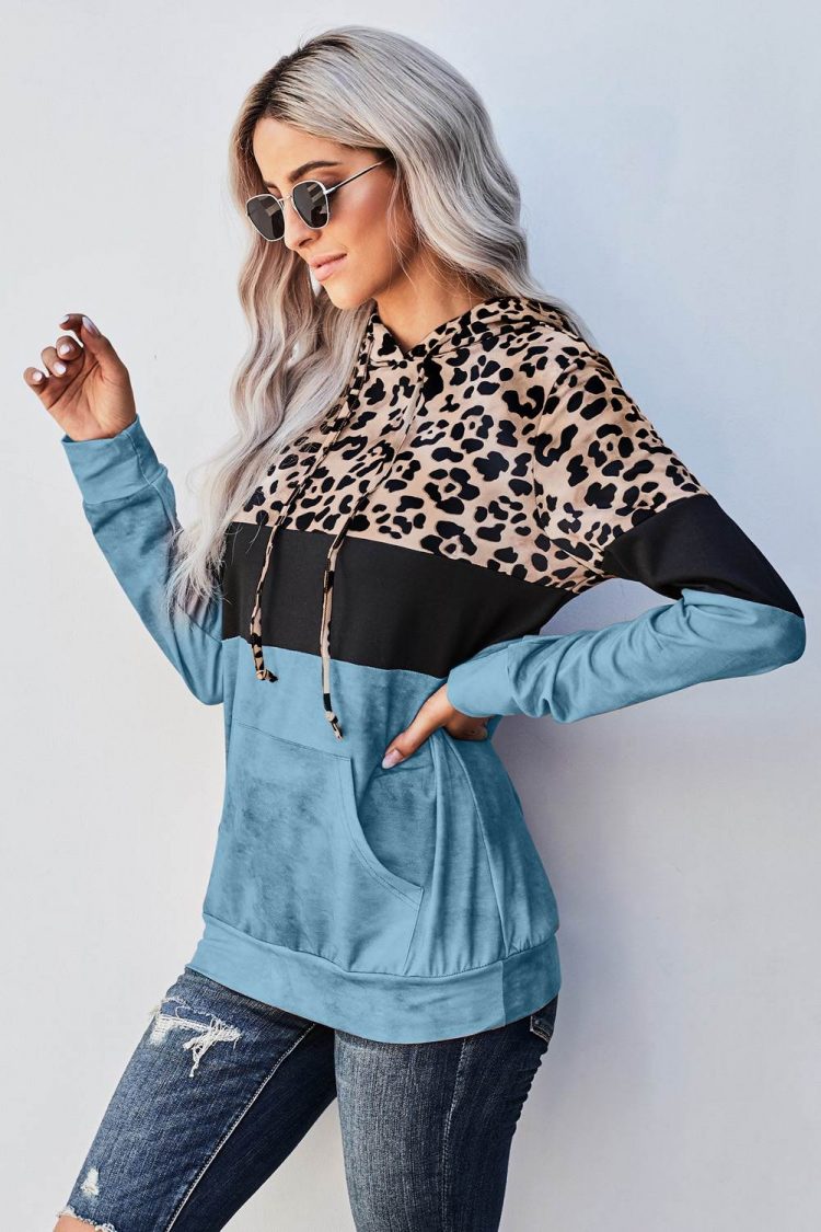 Tulla Women's Leopard Tie Dye Colorblock Hoodie Blue