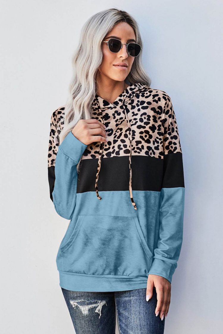 Tulla Women's Leopard Tie Dye Colorblock Hoodie Blue