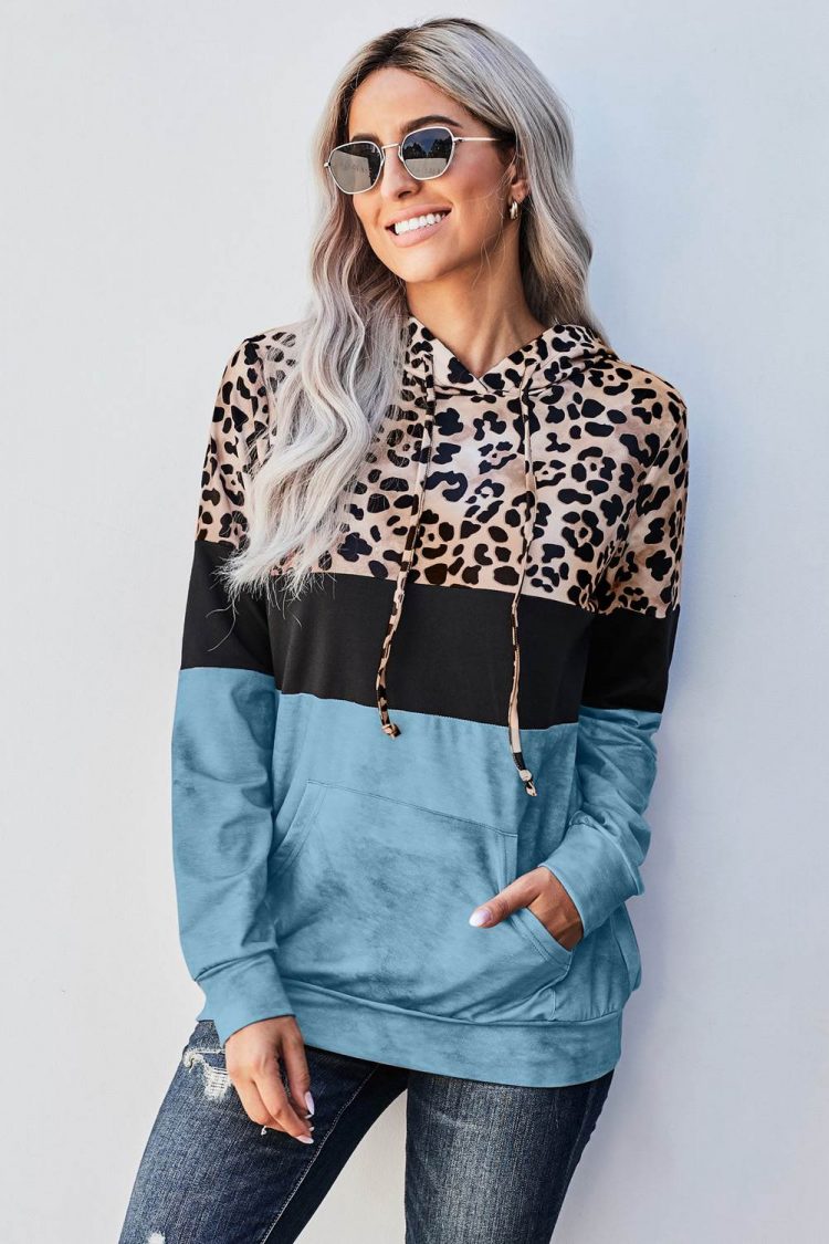 Tulla Women's Leopard Tie Dye Colorblock Hoodie Blue