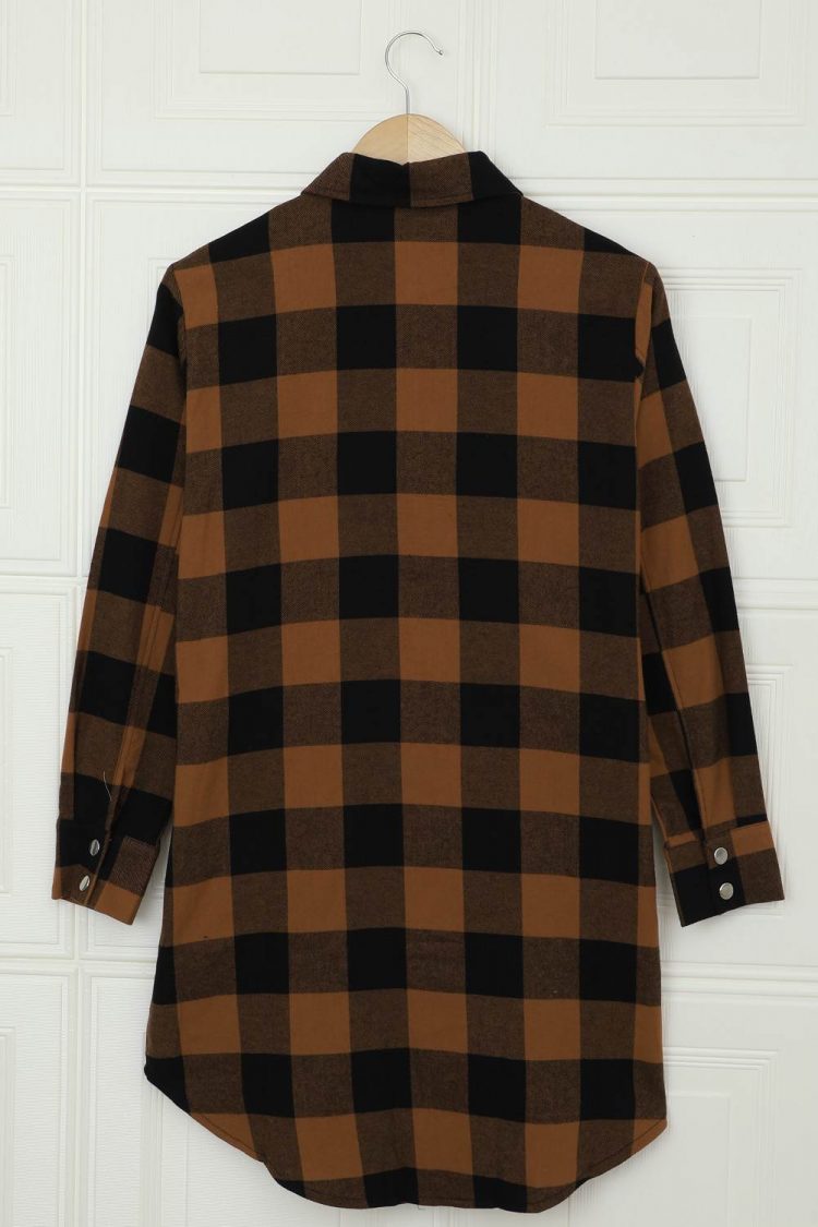 Lillian Women's Brown Turn-down Collar Plaid Shirt Coat