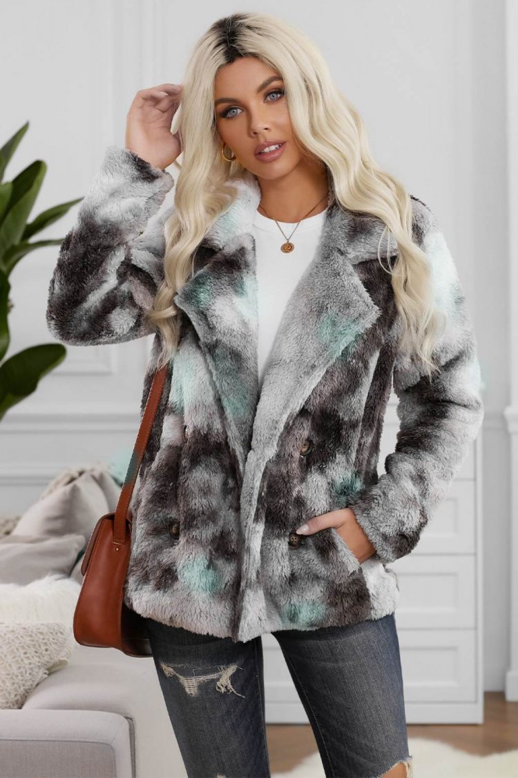 Madge Women's Tie Dye Lapel Collar Open Front Fleece Coat