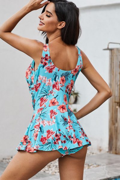 Adalia Deep V Neck Swimdress with Panty Floral Print