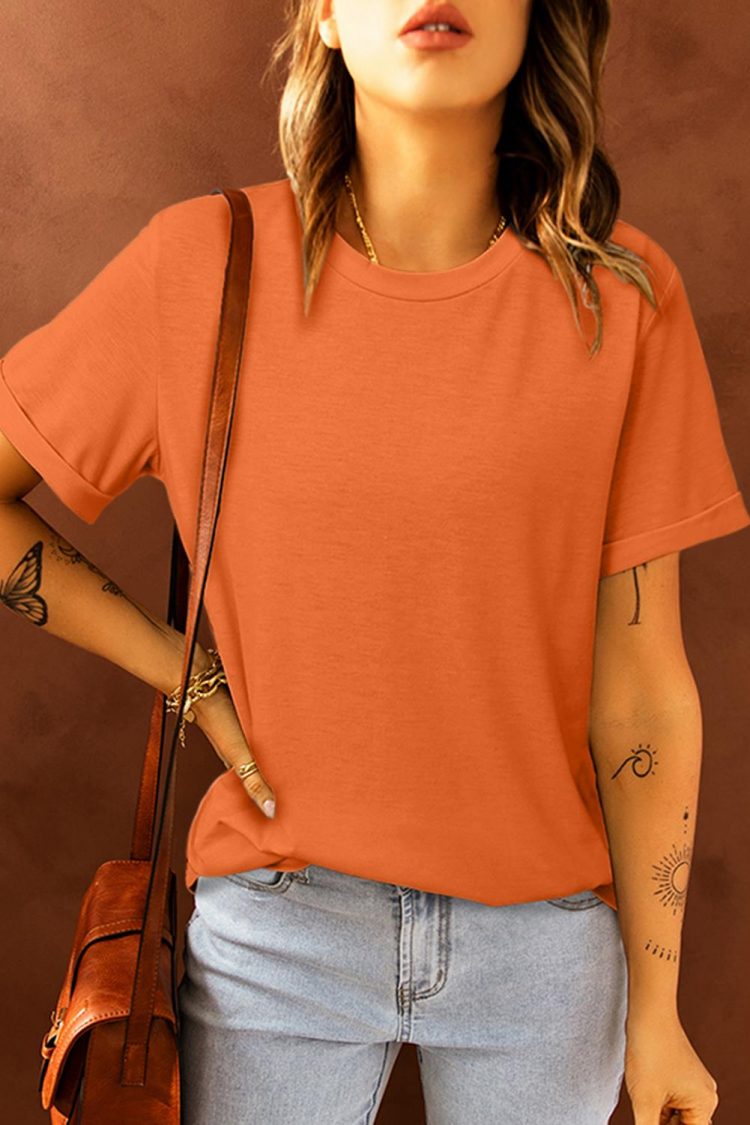 Amaya Women's Solid Color Crew Neck Tee Orange