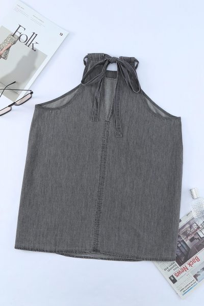 Angelou Women's Halter Neck Denim Tank Top Gray