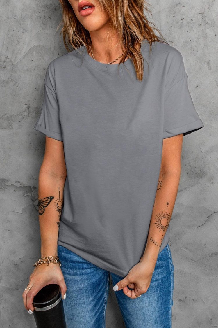 Blanche Women's Solid Color Crew Neck Tee Gray