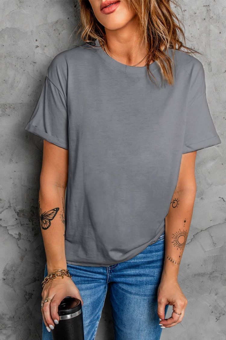 Blanche Women's Solid Color Crew Neck Tee Gray