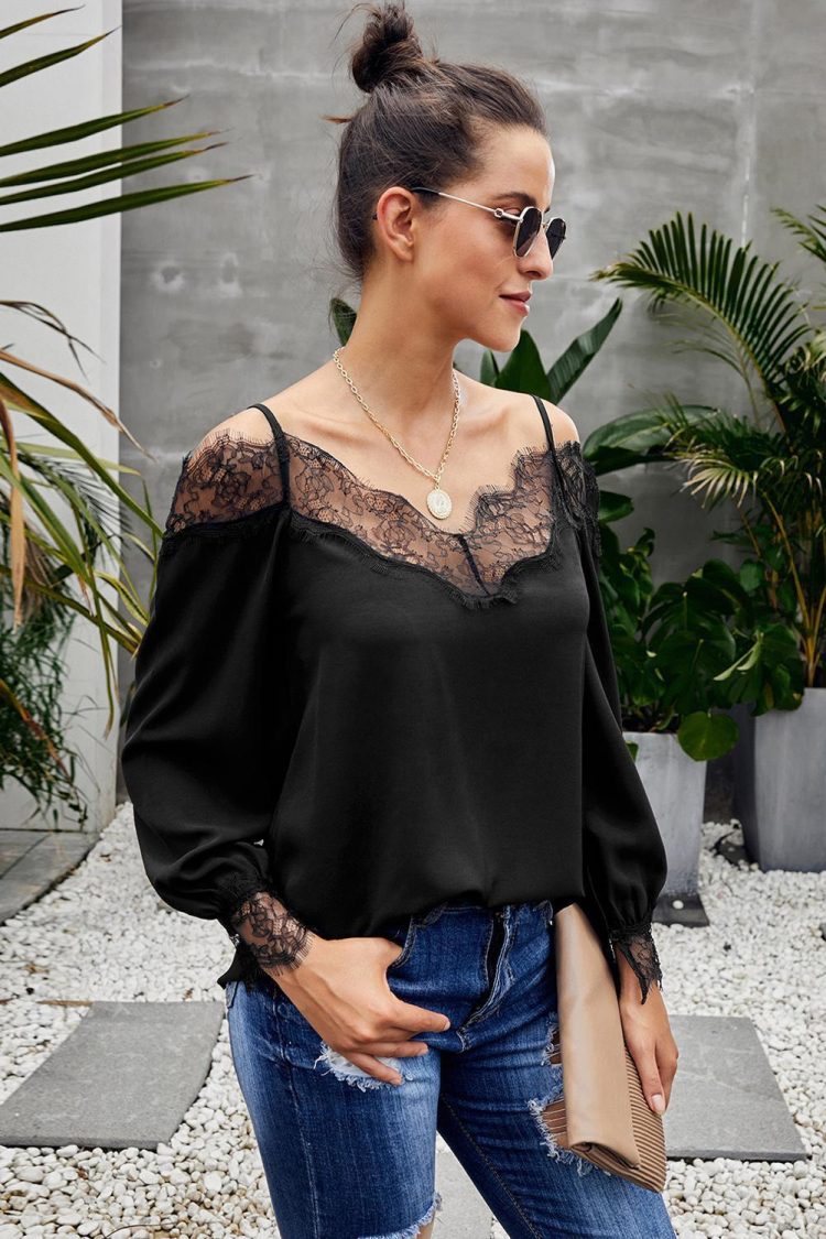 Dagmar Women's Lace Cold Shoulder Blouse Black