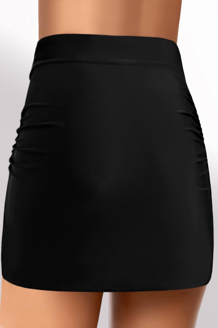 Demi Women's Black Arch Hem Solid Ruched Swim Skirt