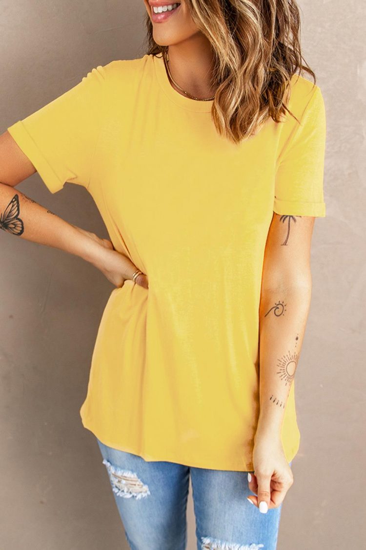 Easter Women's Solid Color Crew Neck Tee Yellow