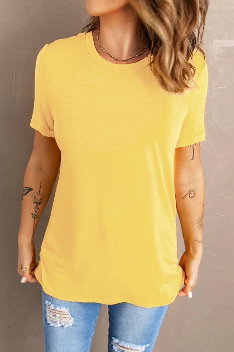 Easter Women's Solid Color Crew Neck Tee Yellow