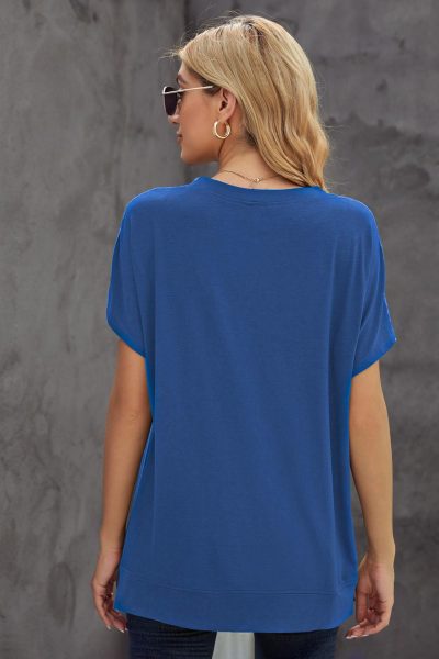 Felicia Women's Round Neck Short Sleeve Solid Color Tee Blue