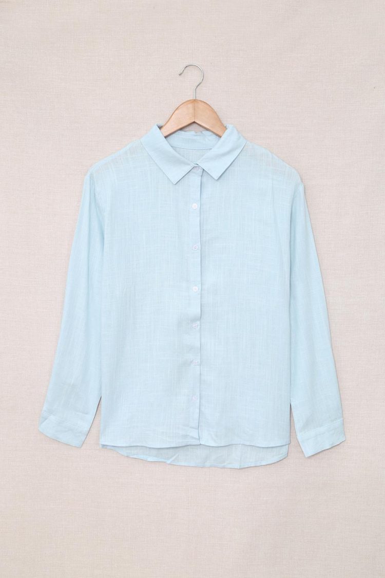 May Women's Textured Solid Color Basic Shirt Sky Blue