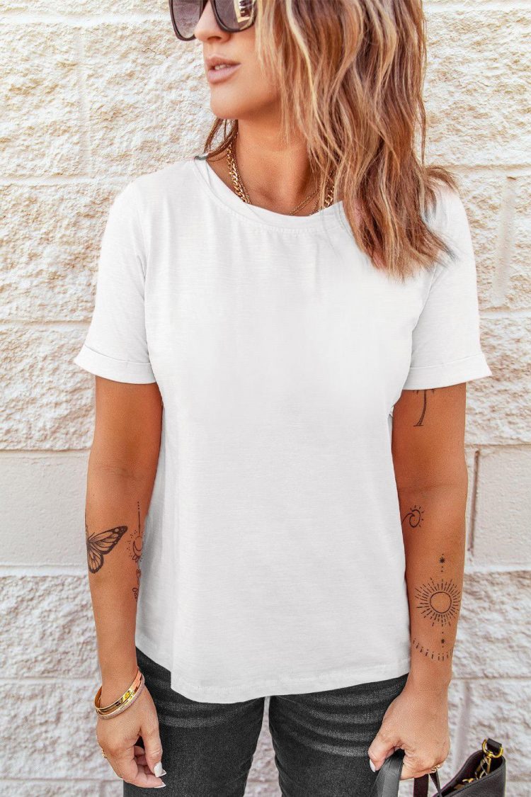 Mimi Women's Solid Color Crew Neck Tee White