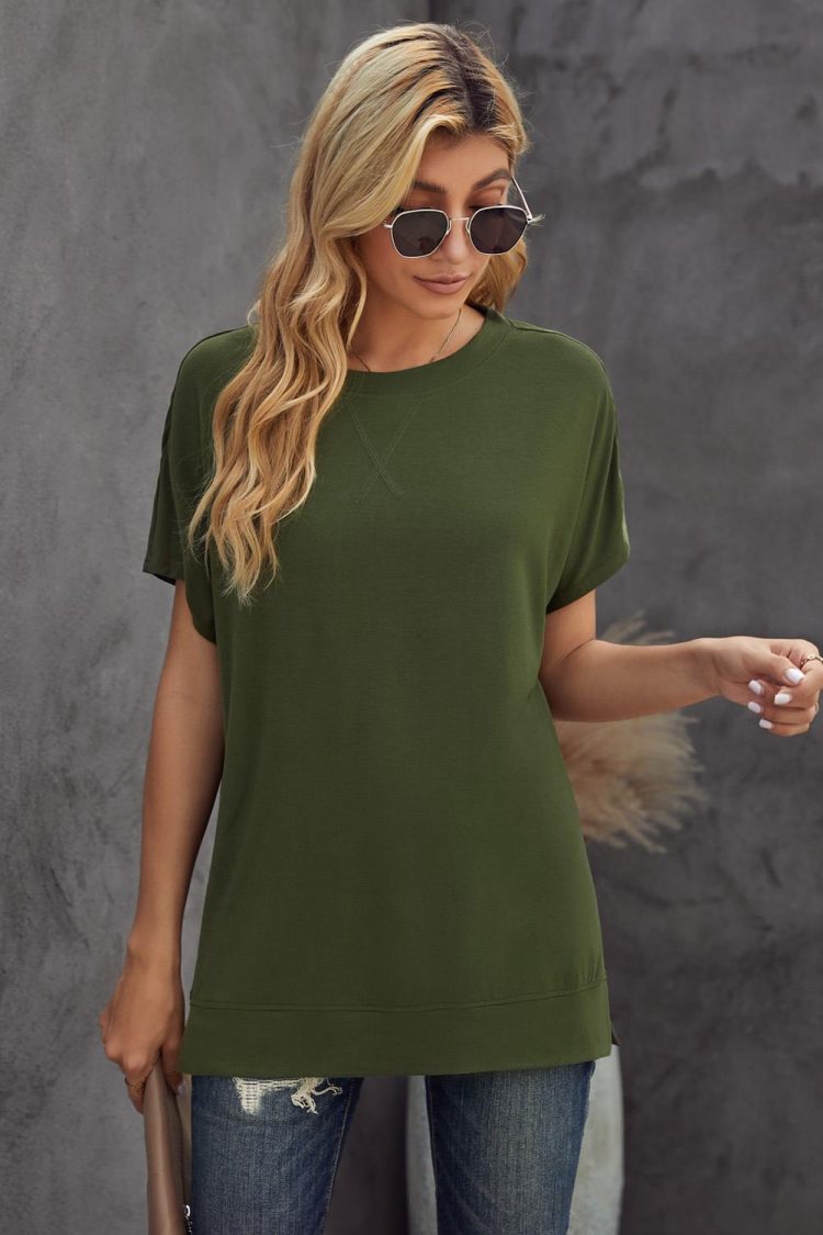 Nicola Women's Round Neck Short Sleeve Solid Color Tee Green