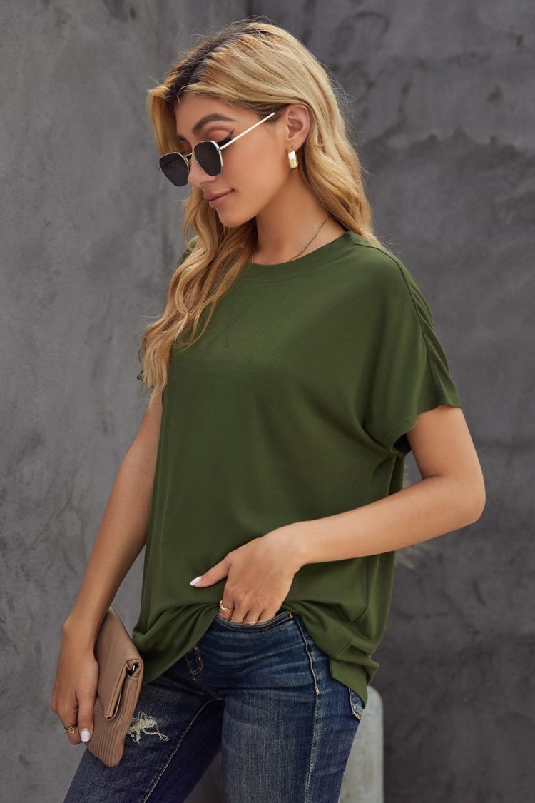 Nicola Women's Round Neck Short Sleeve Solid Color Tee Green