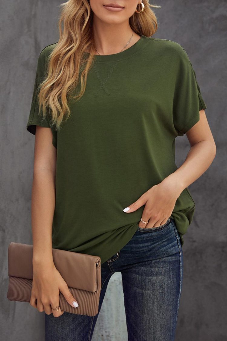 Nicola Women's Round Neck Short Sleeve Solid Color Tee Green