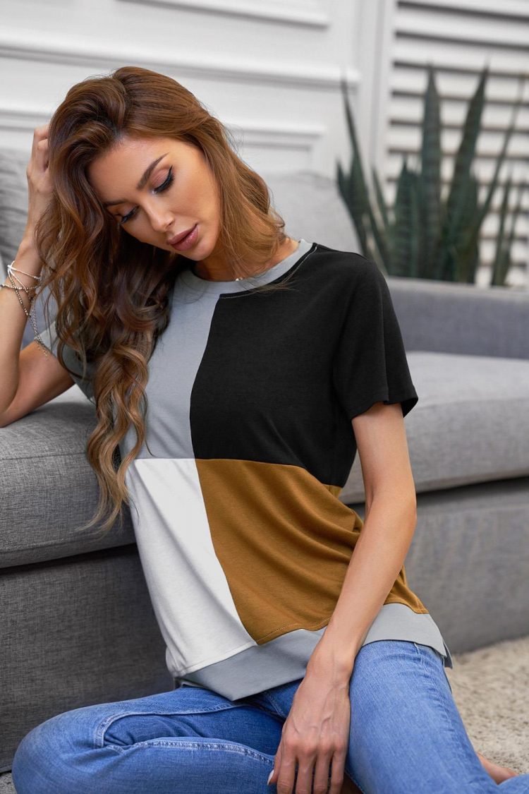 Norma Women's Colorblock T-shirt with Slits Brown