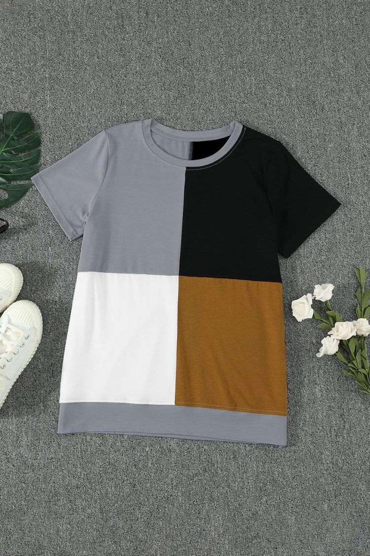 Norma Women's Colorblock T-shirt with Slits Brown