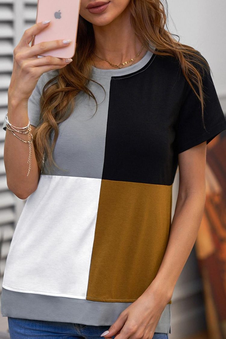 Norma Women's Colorblock T-shirt with Slits Brown