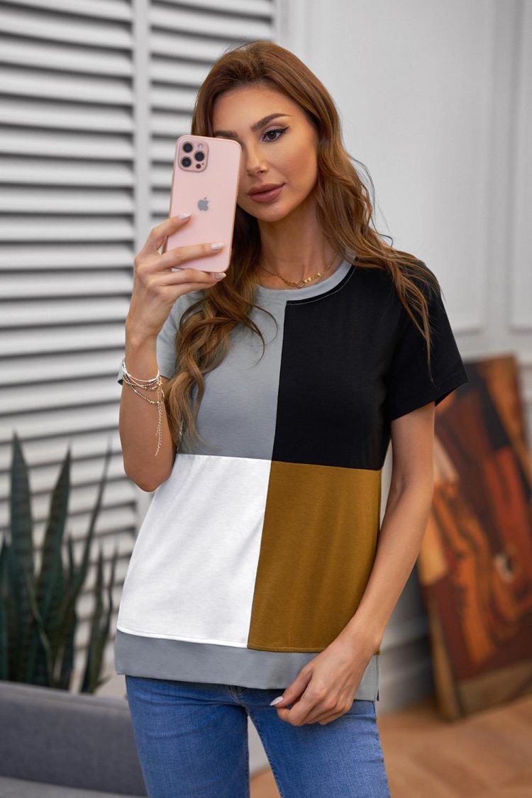 Norma Women's Colorblock T-shirt with Slits Brown