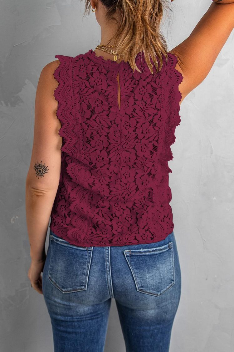 Queenie Women's Lace V Neck Tank Top Wine Red