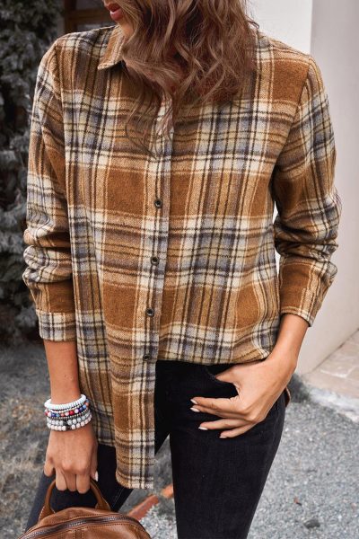 Roberta Women's Oversize Rounded Hem Plaid Shirt with Slits