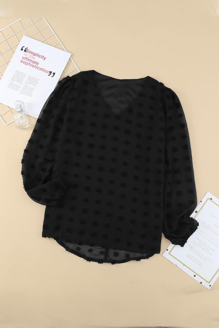 Sibyl Women's Swiss Dot Bubble Sleeve Blouse Black