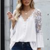 Vivian Women's Crochet Lace Button Top White